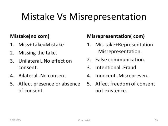 Difference between mistake and misrepresentation with example picture