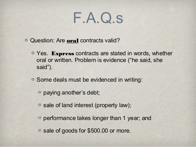 with oral contracts problem and Small Basic Contract For Law: Owners Business with oral contracts problem and Small Basic Contract For Law: Owners Business