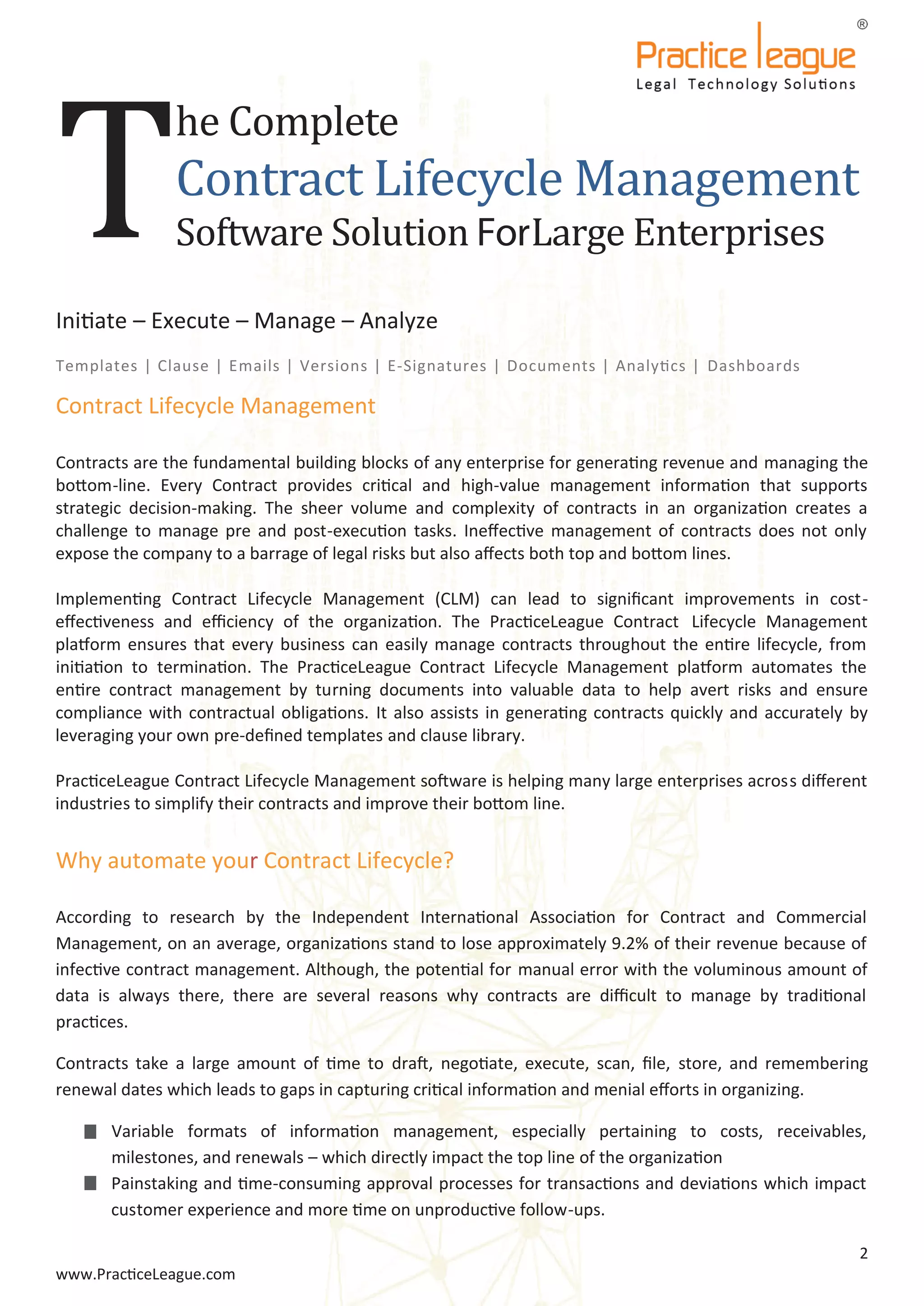 PracticeLeague Contract Lifecycle Management | PDF