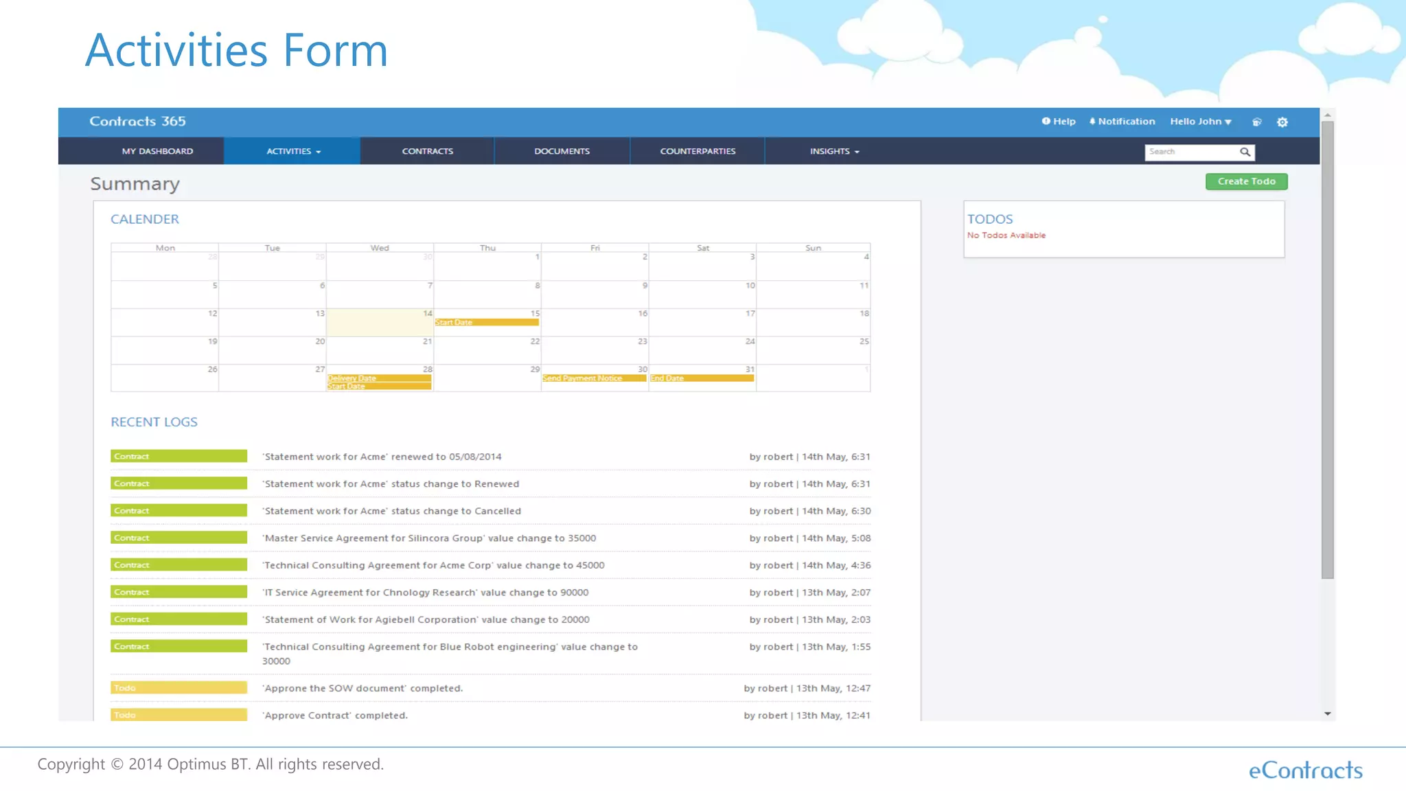 Activities Form
Copyright © 2014 Optimus BT. All rights reserved.
 