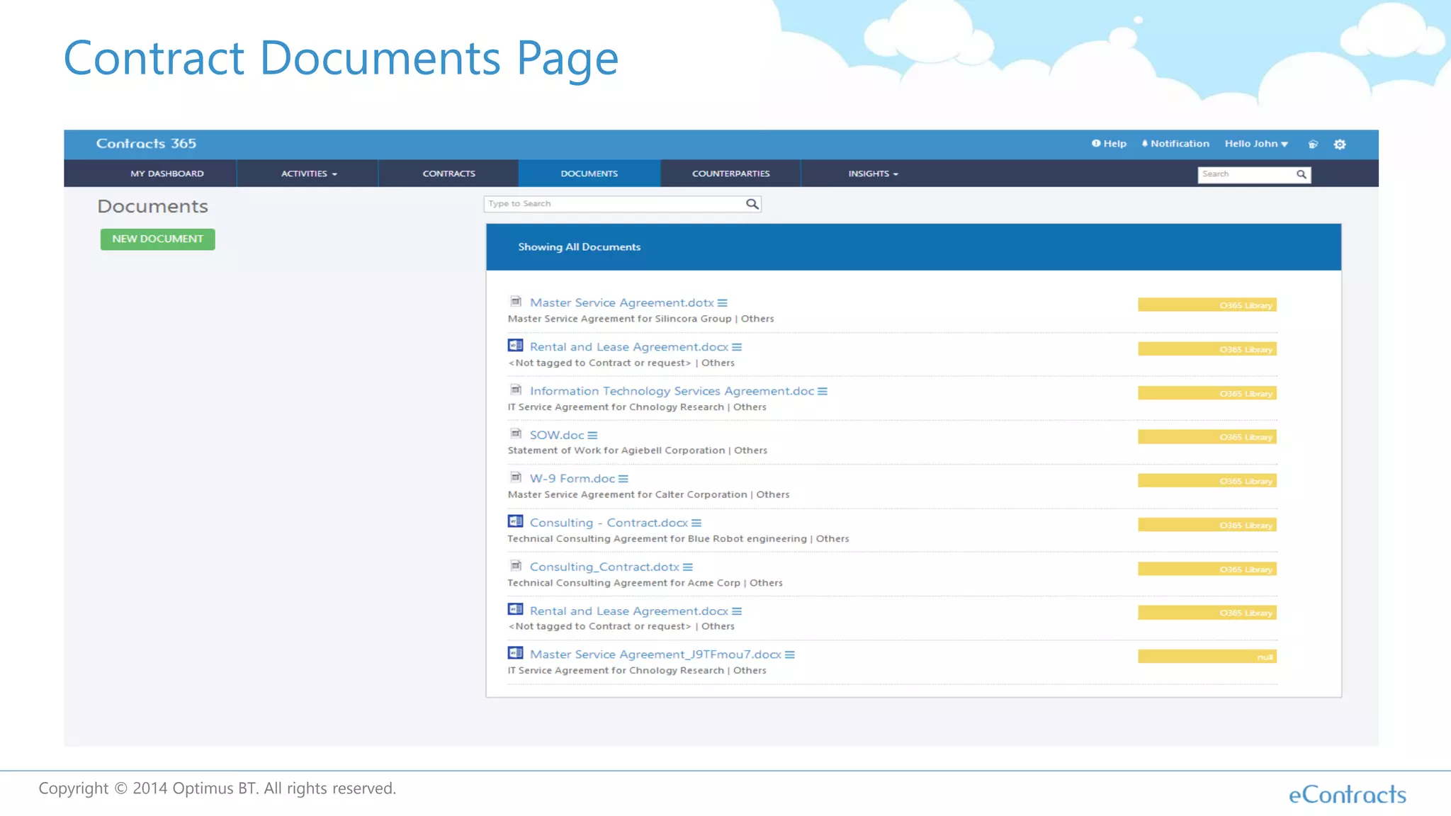 Contract Documents Page
Copyright © 2014 Optimus BT. All rights reserved.
 