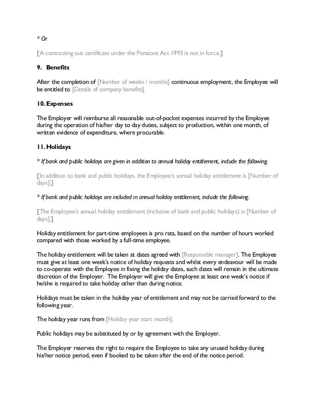employment agreement holidays employment of Contract