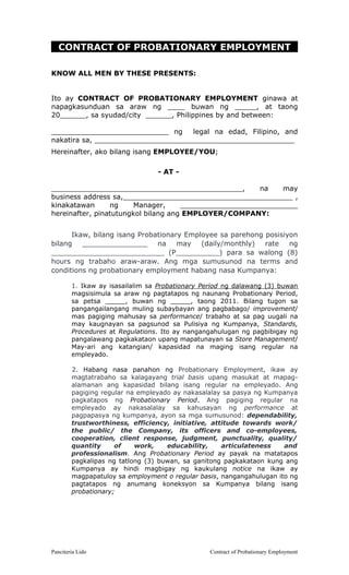 Contract of probationary employment fil bf