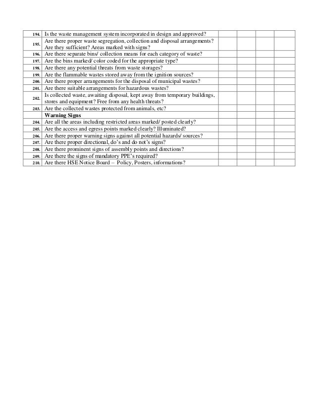 Camp Inspection Checklist