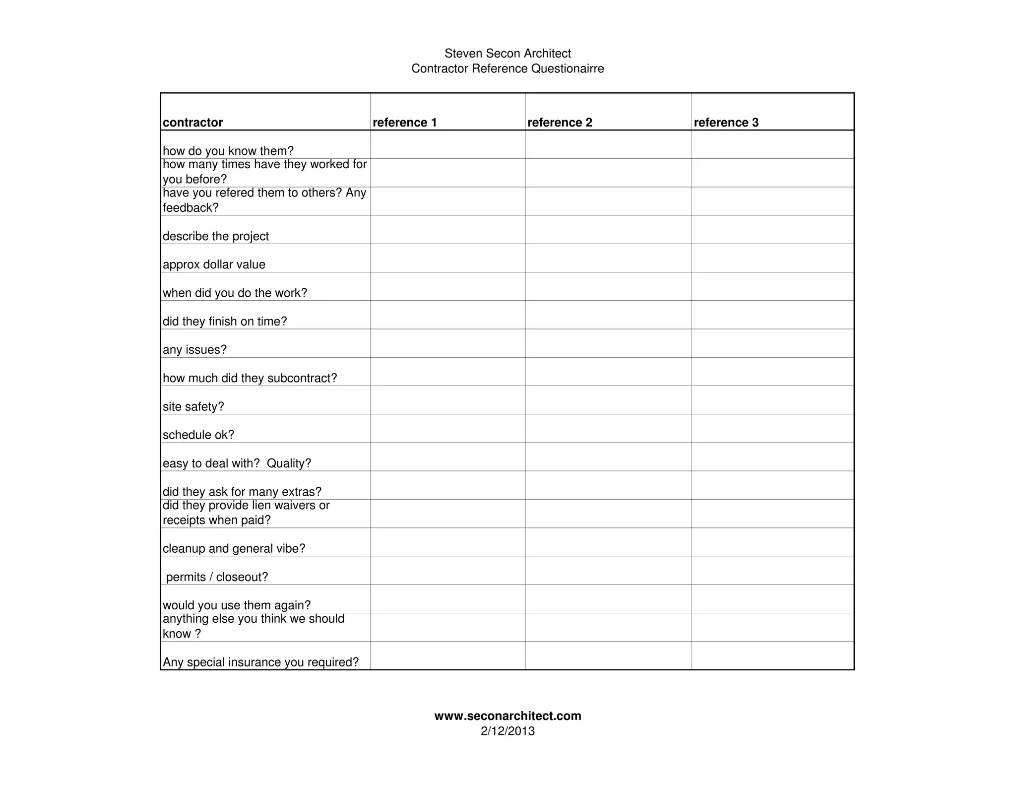 Contractor evaluation chart | PDF