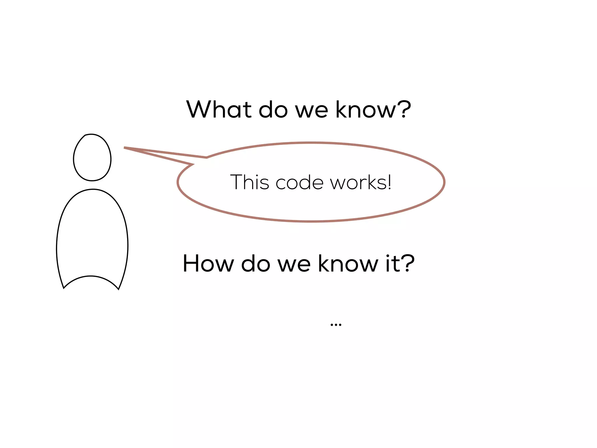 What do we know?
How do we know it?
…
This code works!
 