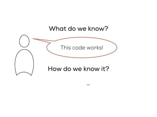 What do we know?
How do we know it?
…
This code works!
 