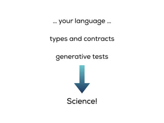 Science!
generative tests
types and contracts
… your language …
Science!
 