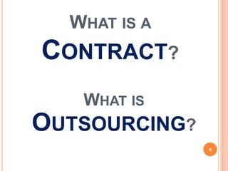WHAT IS A
CONTRACT?
WHAT IS
OUTSOURCING?
6
 