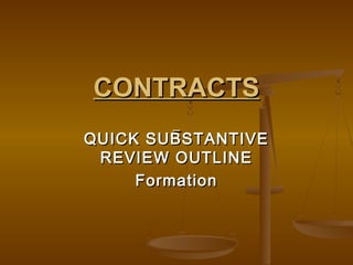 CONTRACTSCONTRACTS
QUICK SUBSTANTIVEQUICK SUBSTANTIVE
REVIEW OUTLINEREVIEW OUTLINE
FormationFormation
 