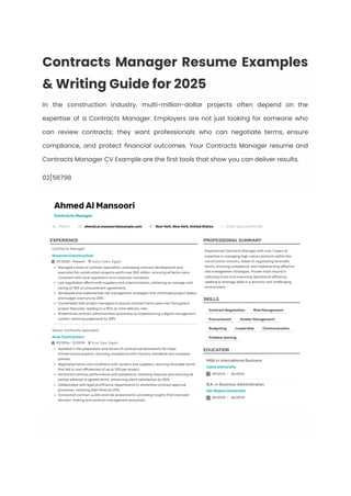 Contracts Manager Resume Examples & Writing Guide for 2025 | PDF