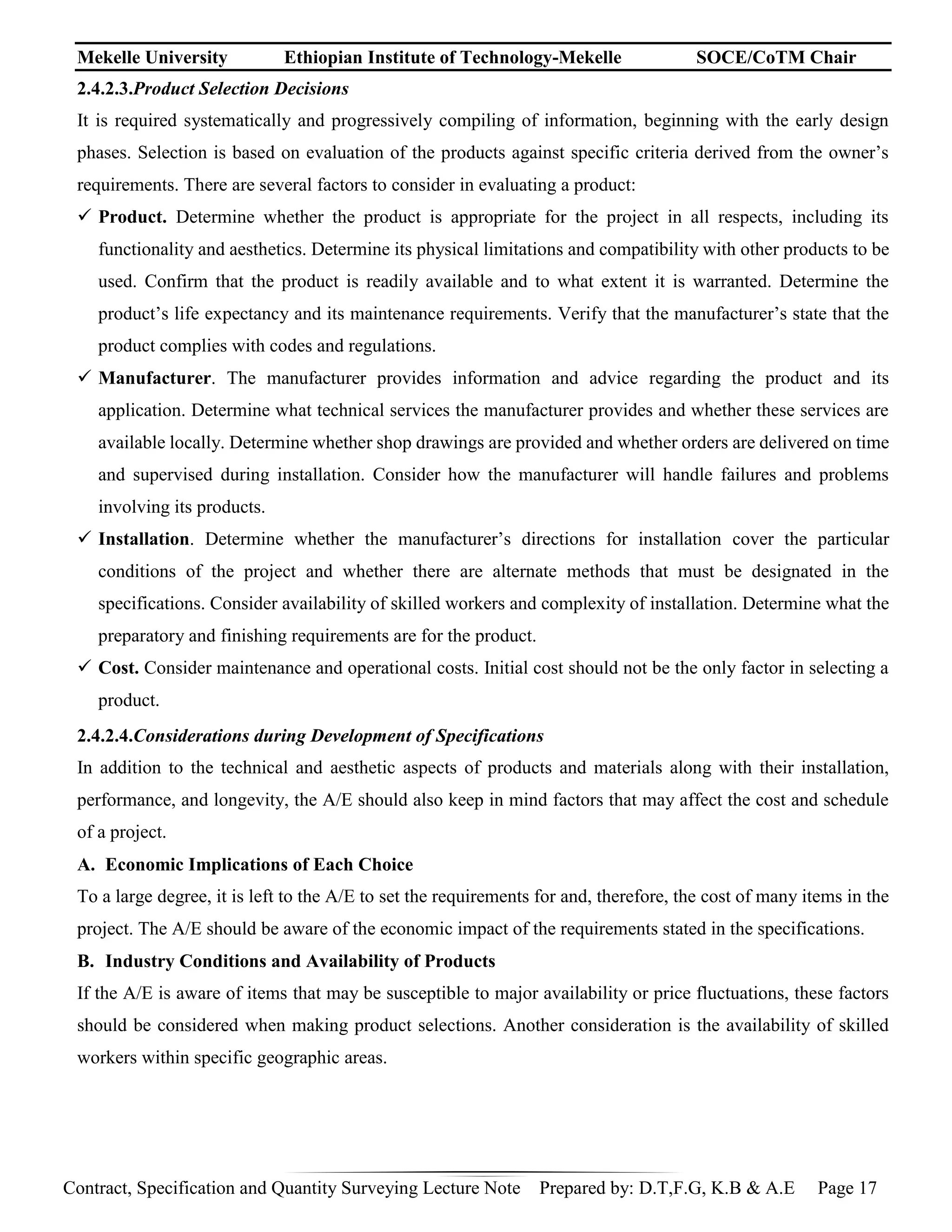 Contract Specification and Quantity Surveying.docx