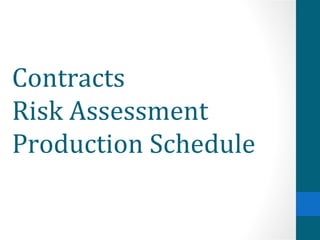Contracts
Risk Assessment
Production Schedule
 