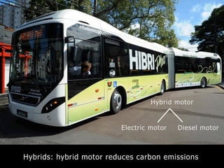 Hybrids: hybrid motor reduces carbon emissions
Electric motor Diesel motor
Hybrid motor
 