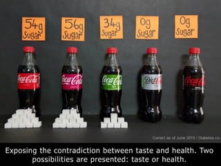 Exposing the contradiction between taste and health. Two
possibilities are presented: taste or health.
 