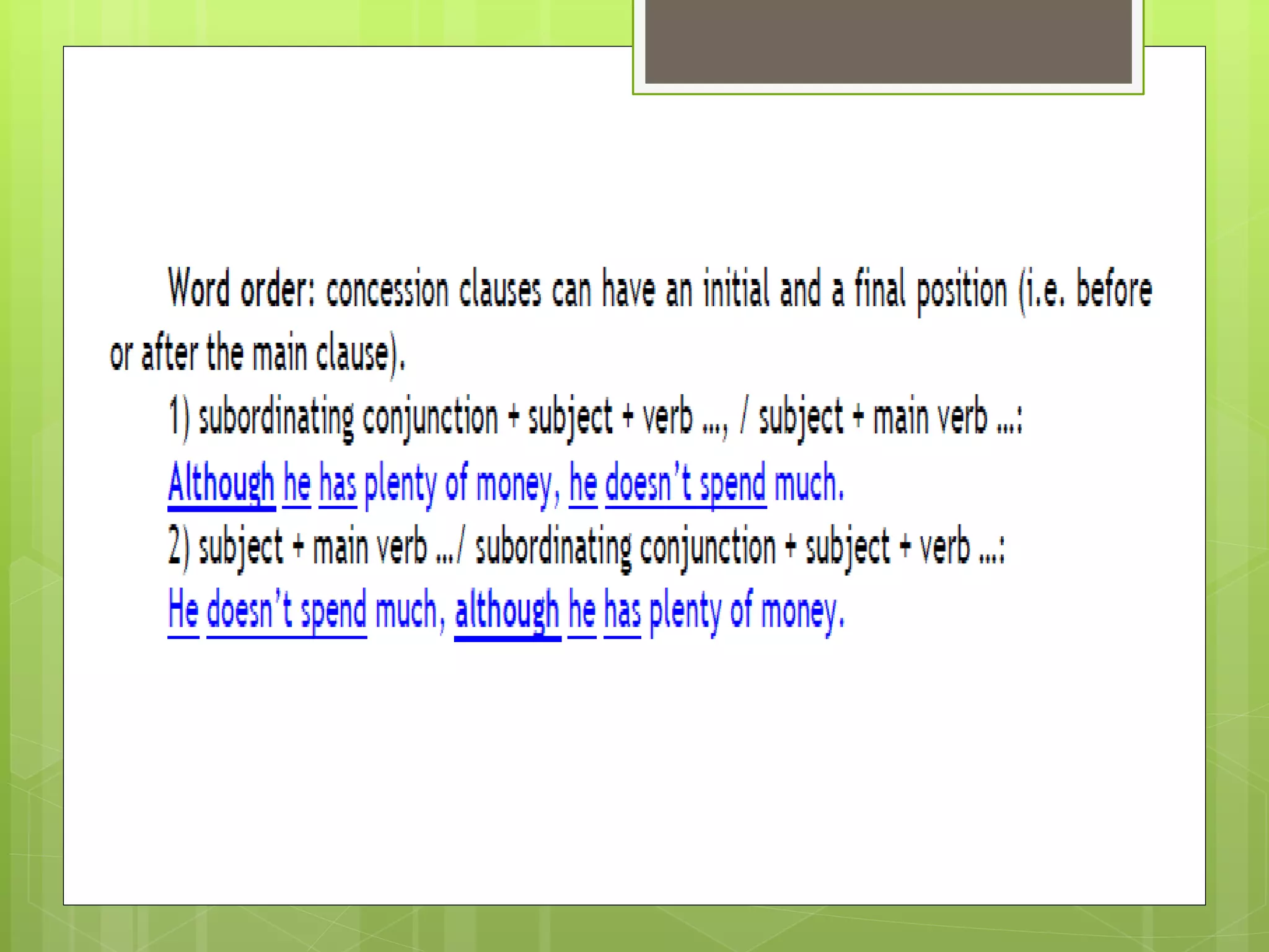 Contrast and concession clauses