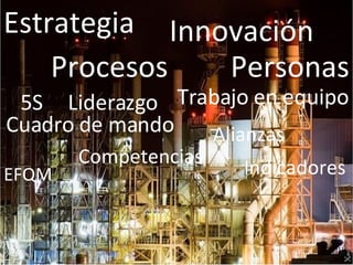 5S Procesos Estrategia Innovación Personas Competencias Liderazgo Cuadro de mando Trabajo en equipo Alianzas EFQM Indicadores 