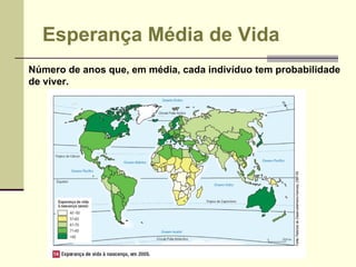 Esperança Média de Vida Número de anos que, em média, cada indivíduo tem probabilidade de viver. 