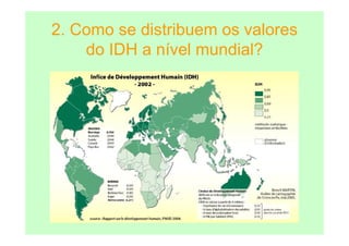 2. Como se distribuem os valores
    do IDH a nível mundial?
 