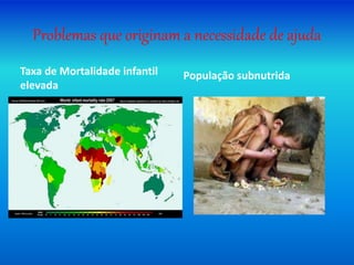Problemas que originam a necessidade de ajuda
Taxa de Mortalidade infantil
elevada
População subnutrida
 