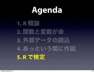 Agenda
                          1. R
                          2.
                          3.
                          4.
                          5. R

Tuesday, December 6, 11                   92
 