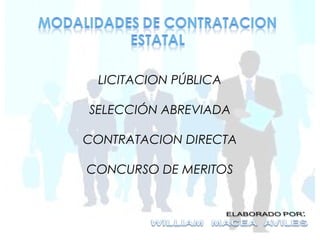 LICITACION PÚBLICA

SELECCIÓN ABREVIADA

CONTRATACION DIRECTA

CONCURSO DE MERITOS
 