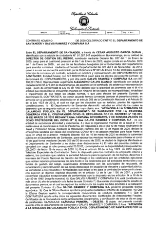 Contrato Gobernación de Santander con Galvis Ramirez y Compañía SAS