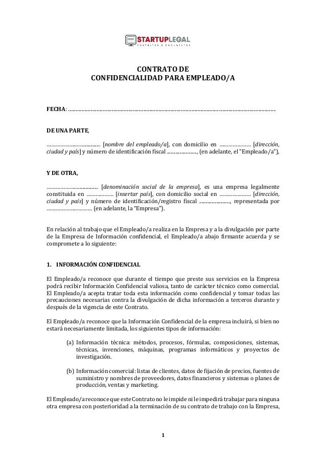 Contrato de Confidencialidad para Empleados Contrato de Confidencialidad para Empleados