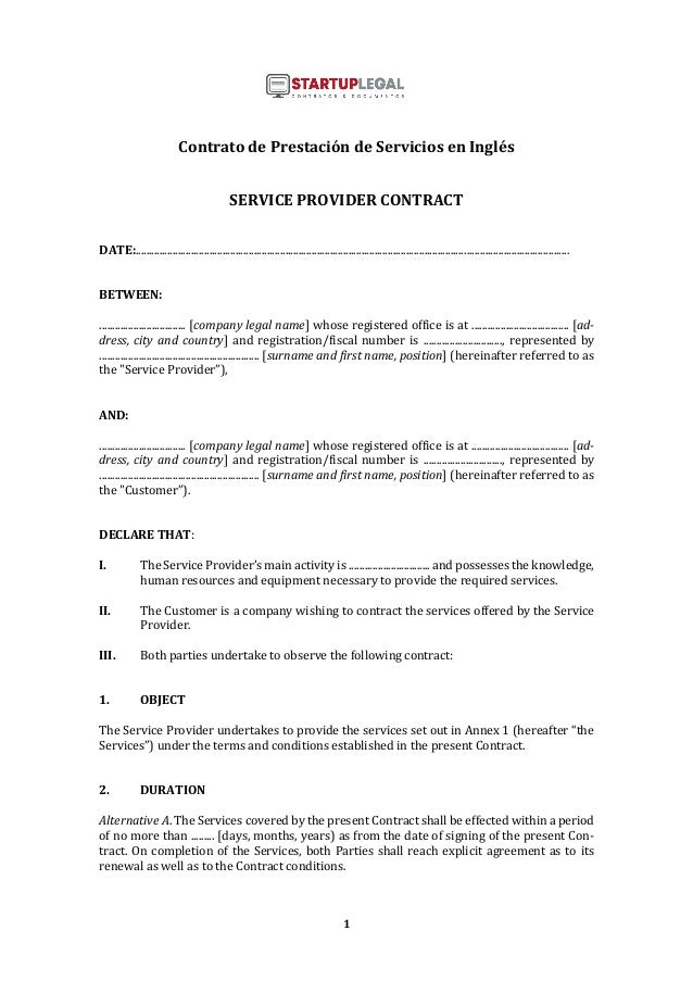 Contrato de Servicios en Inglés Service Provider Contract