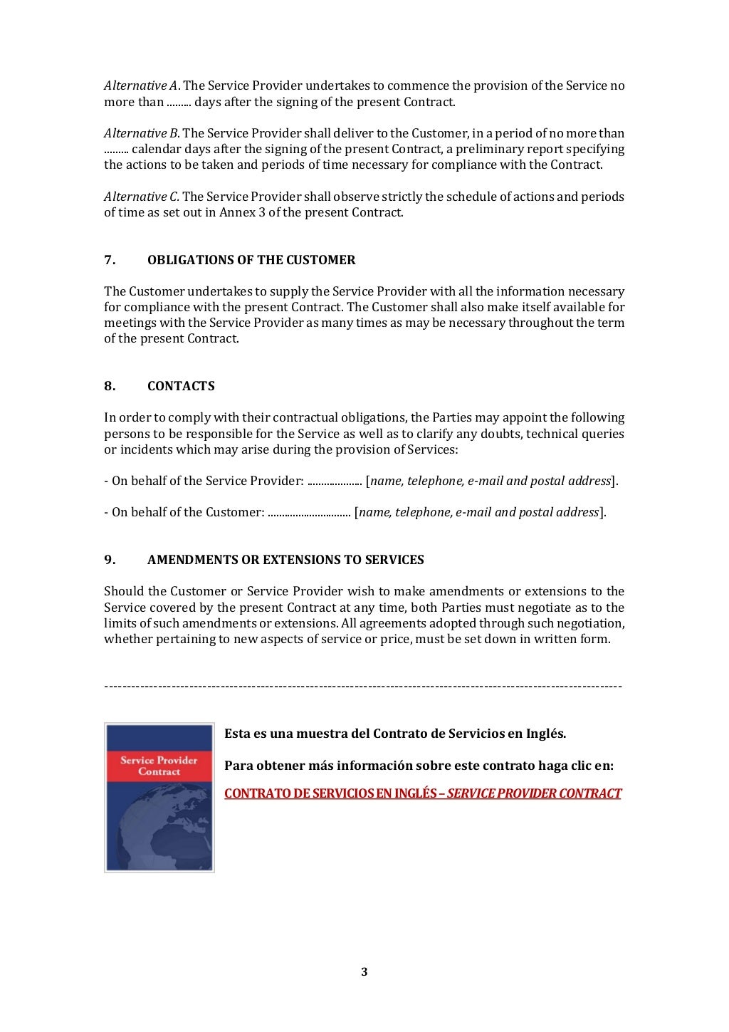 Contrato de Servicios en Inglés Service Provider Contract
