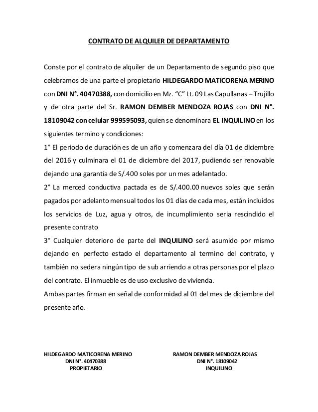 Contrato De Alquiler De Departamento