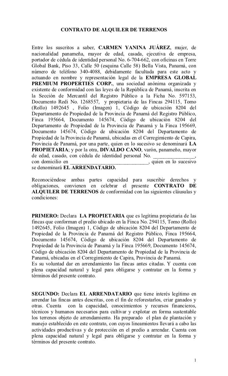 Contrato de alquiler de terrenos cano