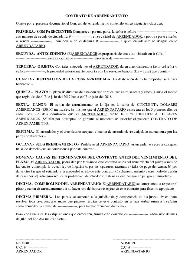 Contrato de inquilinato ecuador