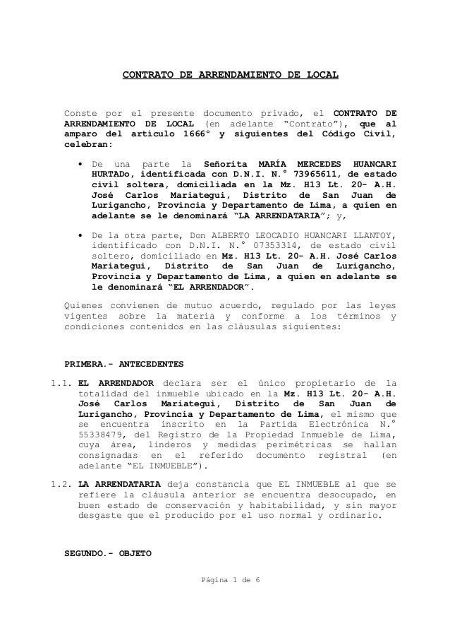 Contrato de arrendamiento de local