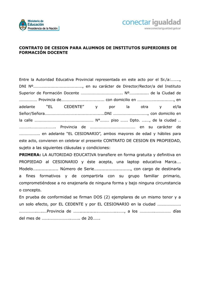 Contrato de cesion deifinitiva ISFD Contrato de cesion deifinitiva ISFD