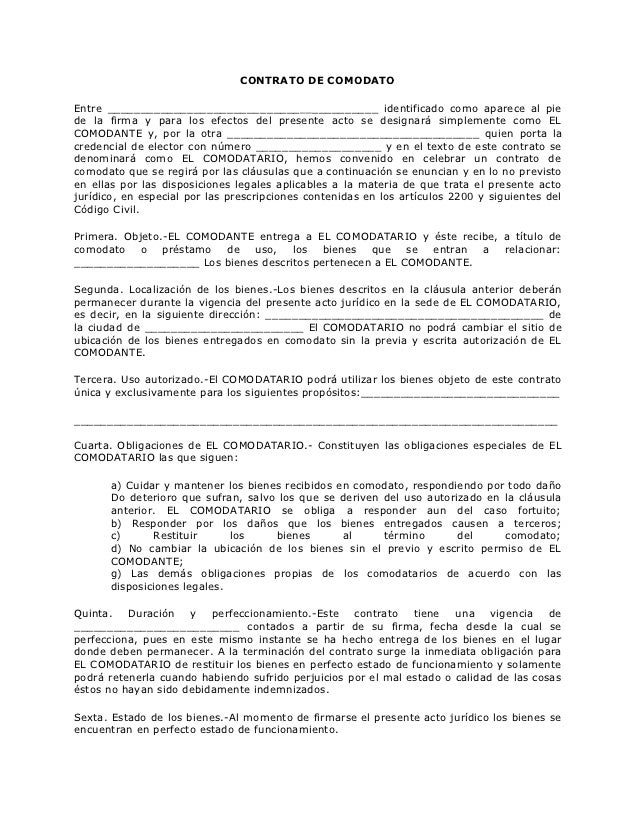 Contrato de comodato Contrato de comodato