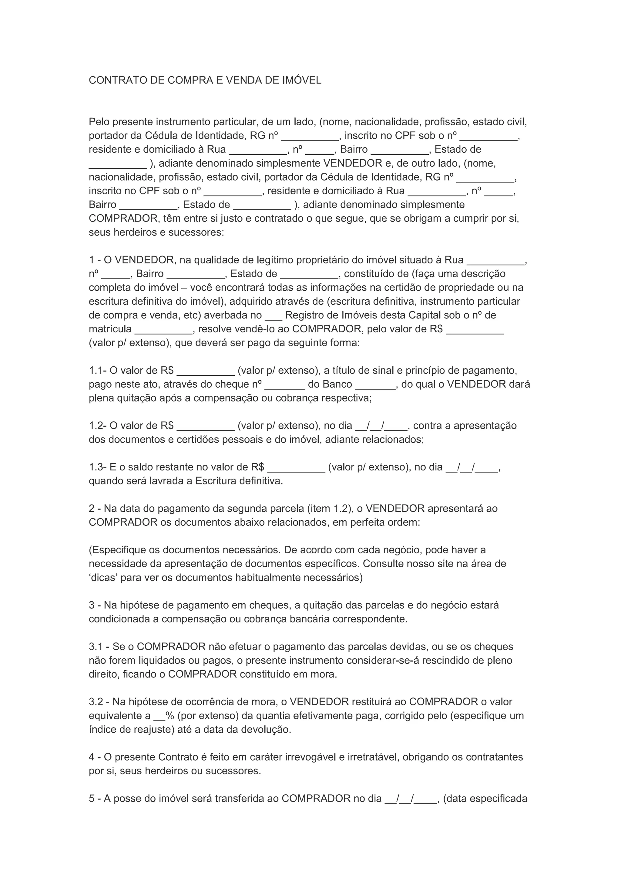 Contrato de compra e venda de imóvel | PDF | Real Estate Buying and ...