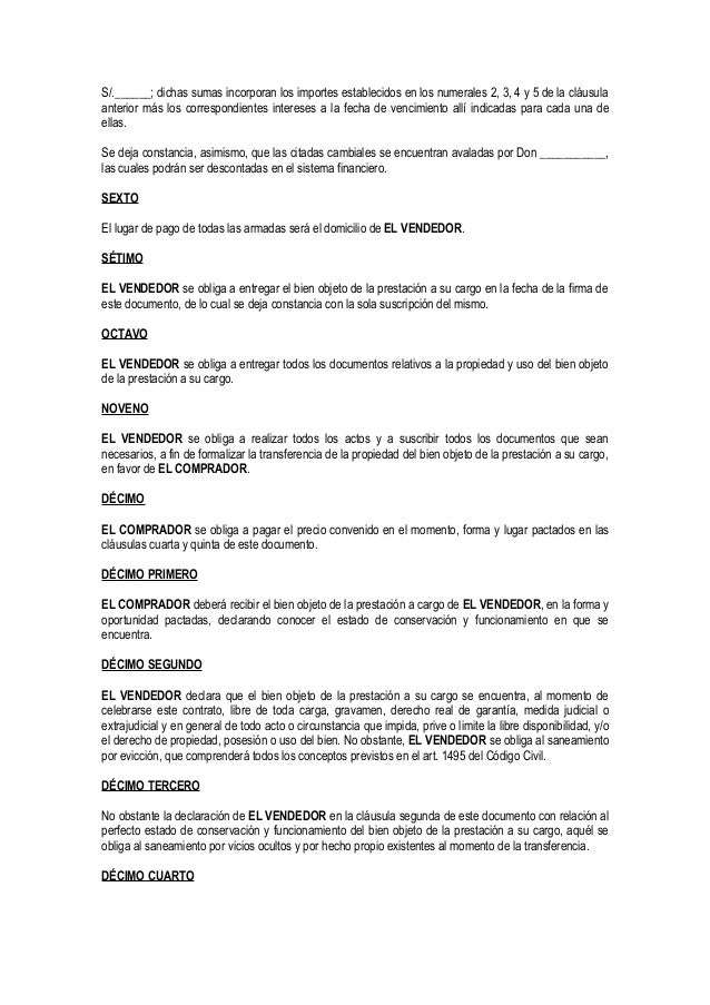Contrato de compra venta de bien mueble con pago en armadas