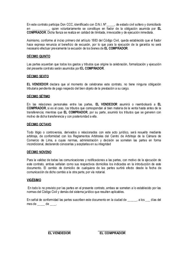 Contrato de compra venta de bien mueble con pago en armadas