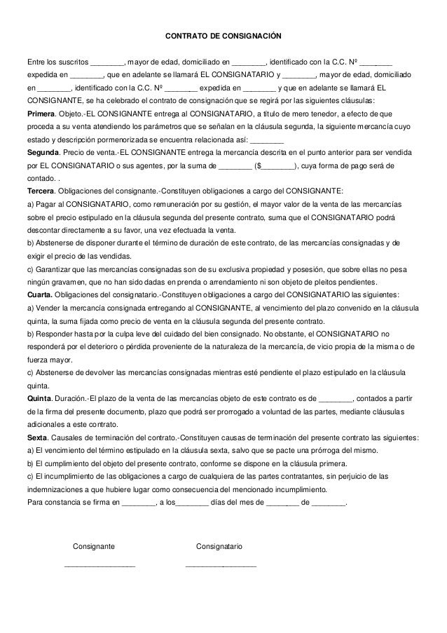 Contrato de consignación minuta
