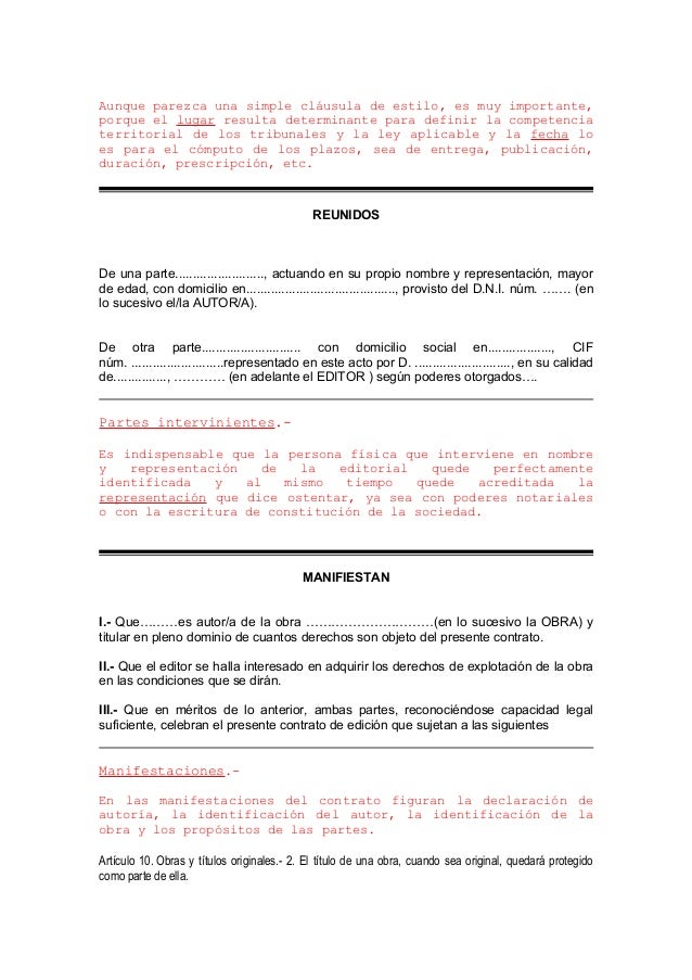 Contrato de edicion comentado España