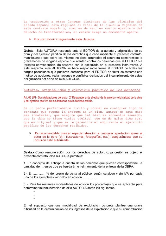 Contrato De Edicion De Obra Literaria Ejemplo Ejemplo