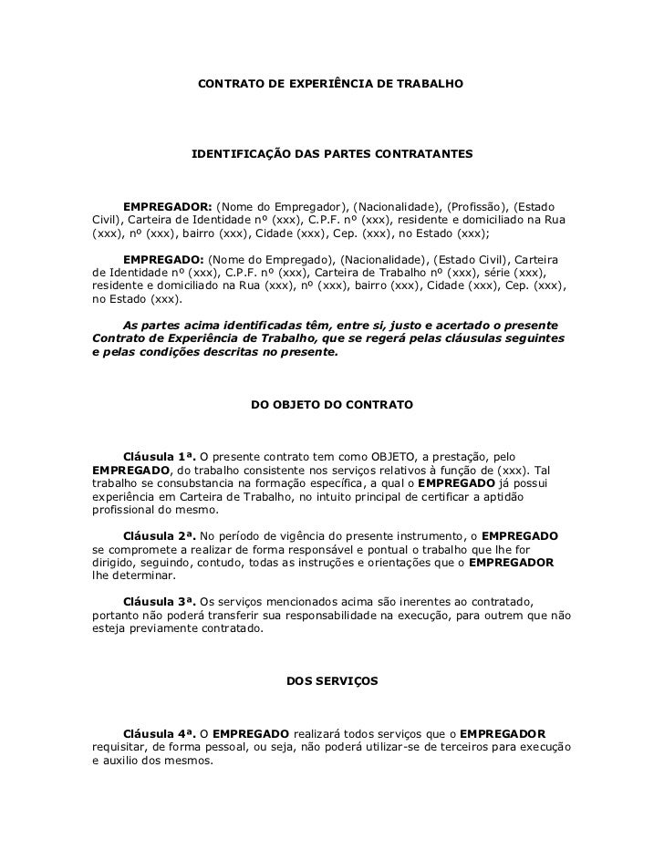 Exemplo De Contrato De Trabalho Experiencia – Novo Exemplo