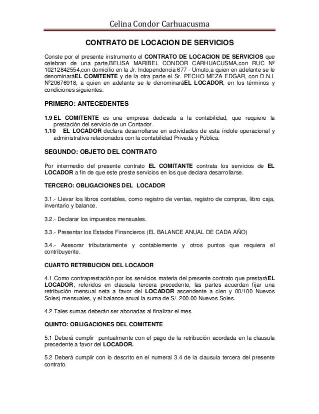 Contrato de locacion de servicios empresa privada
