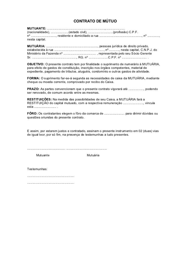 Modelo De Contrato De Mutuo Caracteristicas