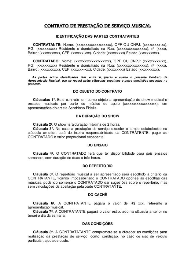Contrato de prestação de serviço musical