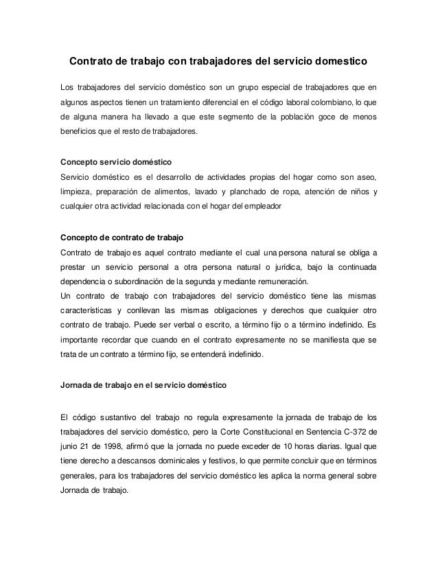 Contrato de trabajo con trabajadores del servicio domestico