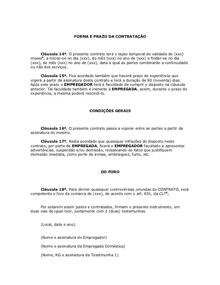 Contrato De Trabalho Para Empregada DoméStica