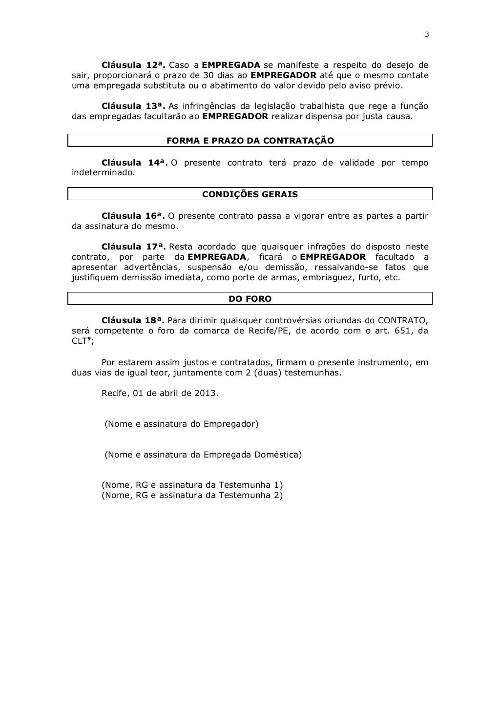 Contrato de trabalho para empregada doméstica modelo - com prazo in…