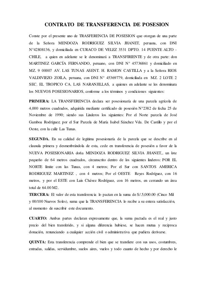 Contrato de transferencia de posesion
